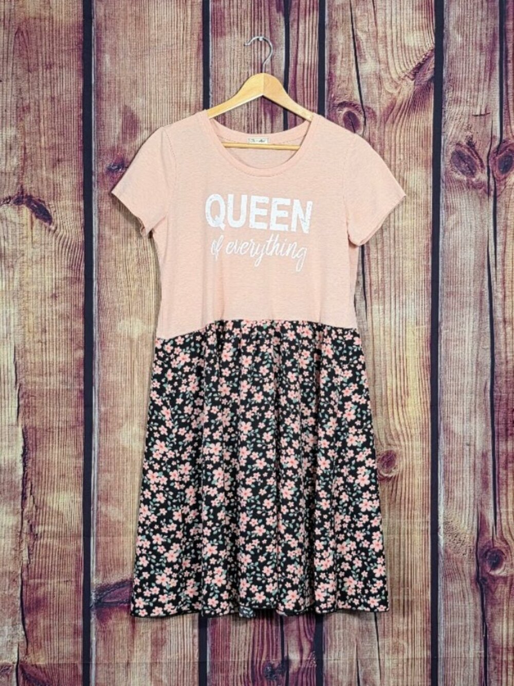 Upcycled Queen of Everything Floral Coquette Tee Dress S M
